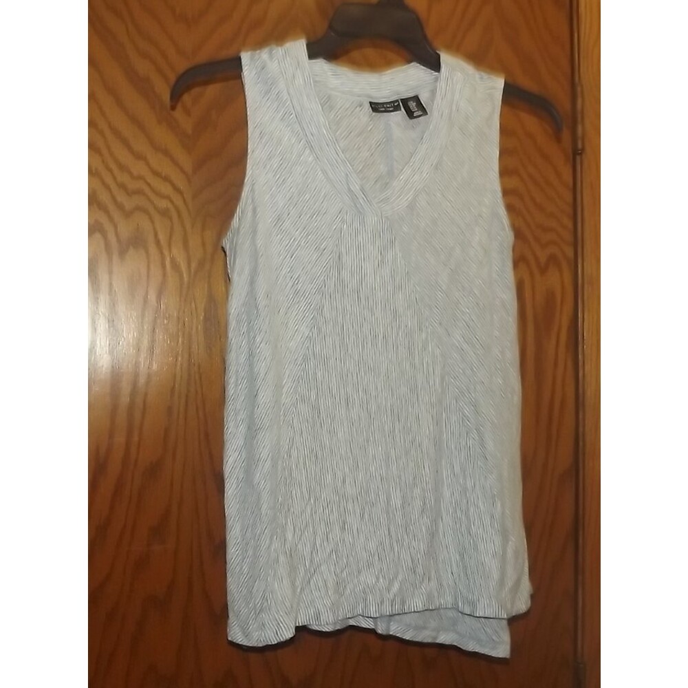 Willi Smith Blouse Womens M Blue Linen V Neck Sleeveless Nautical Costal